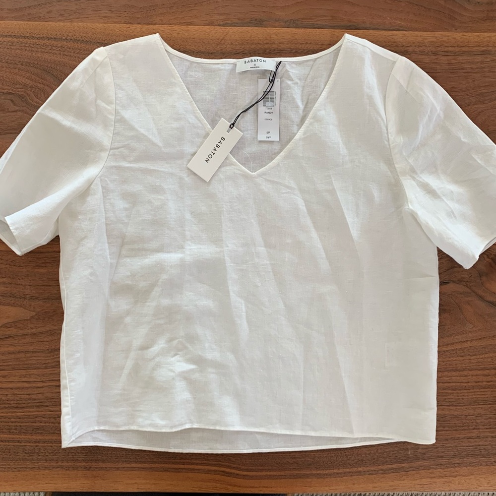 White linen short sleeve